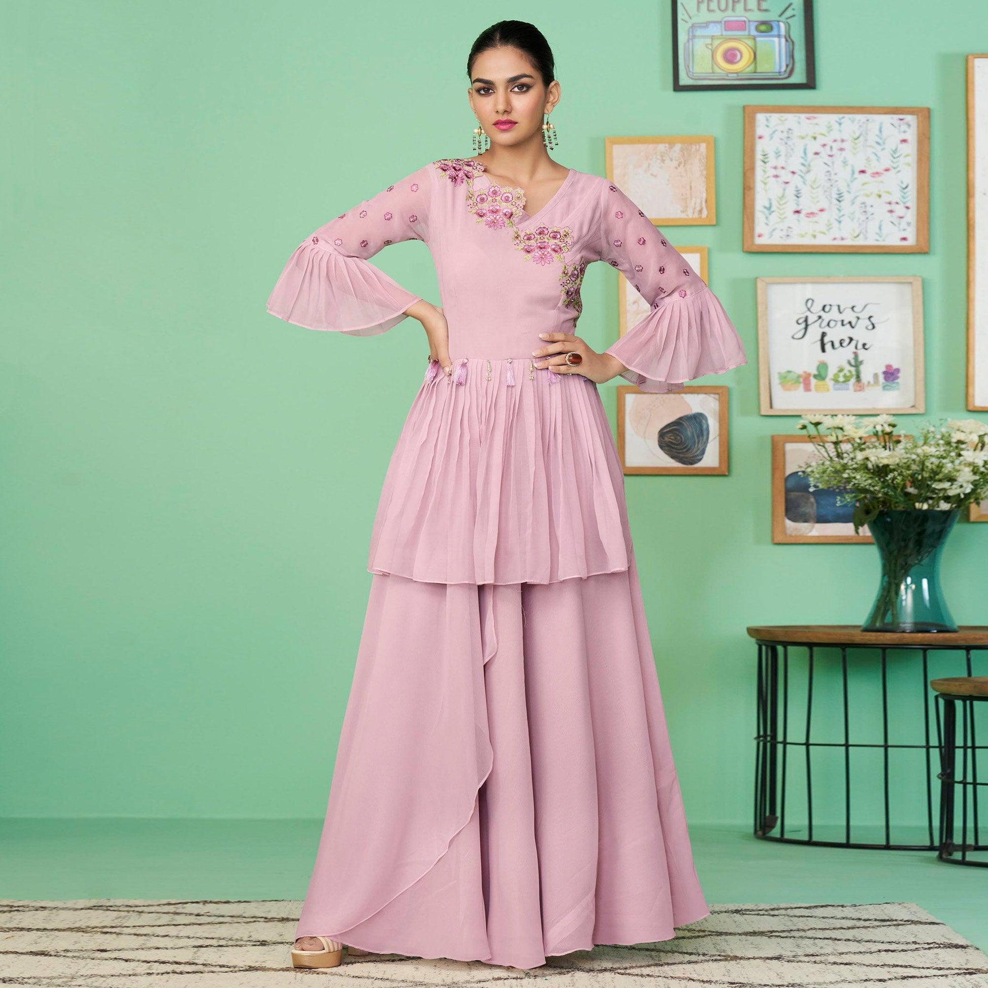 Mauve Embroidered Georgette Gown