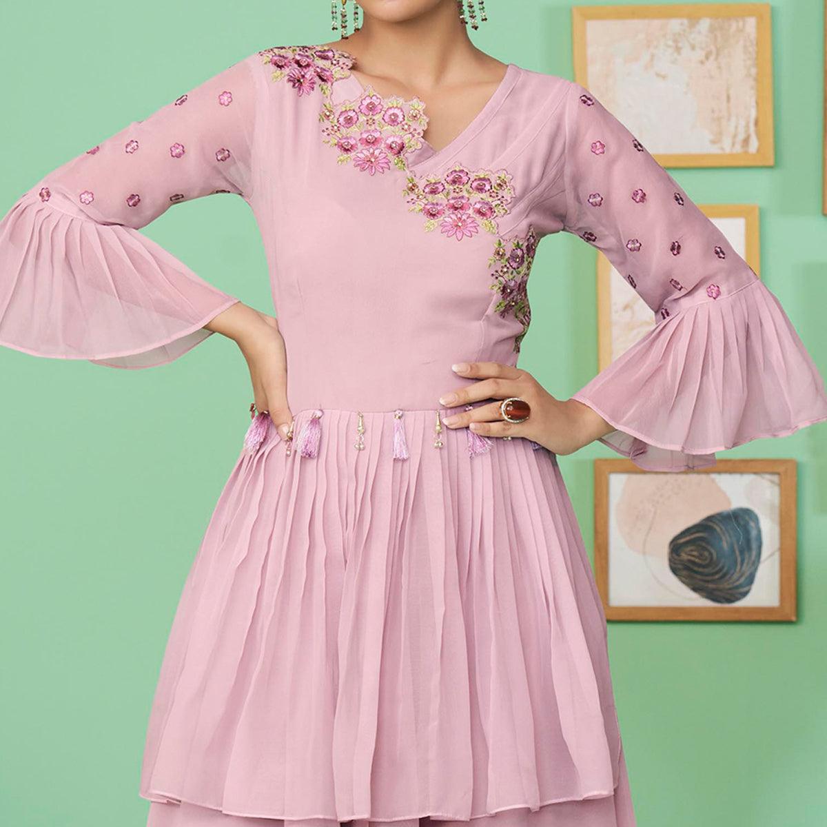 Mauve Embroidered Georgette Gown