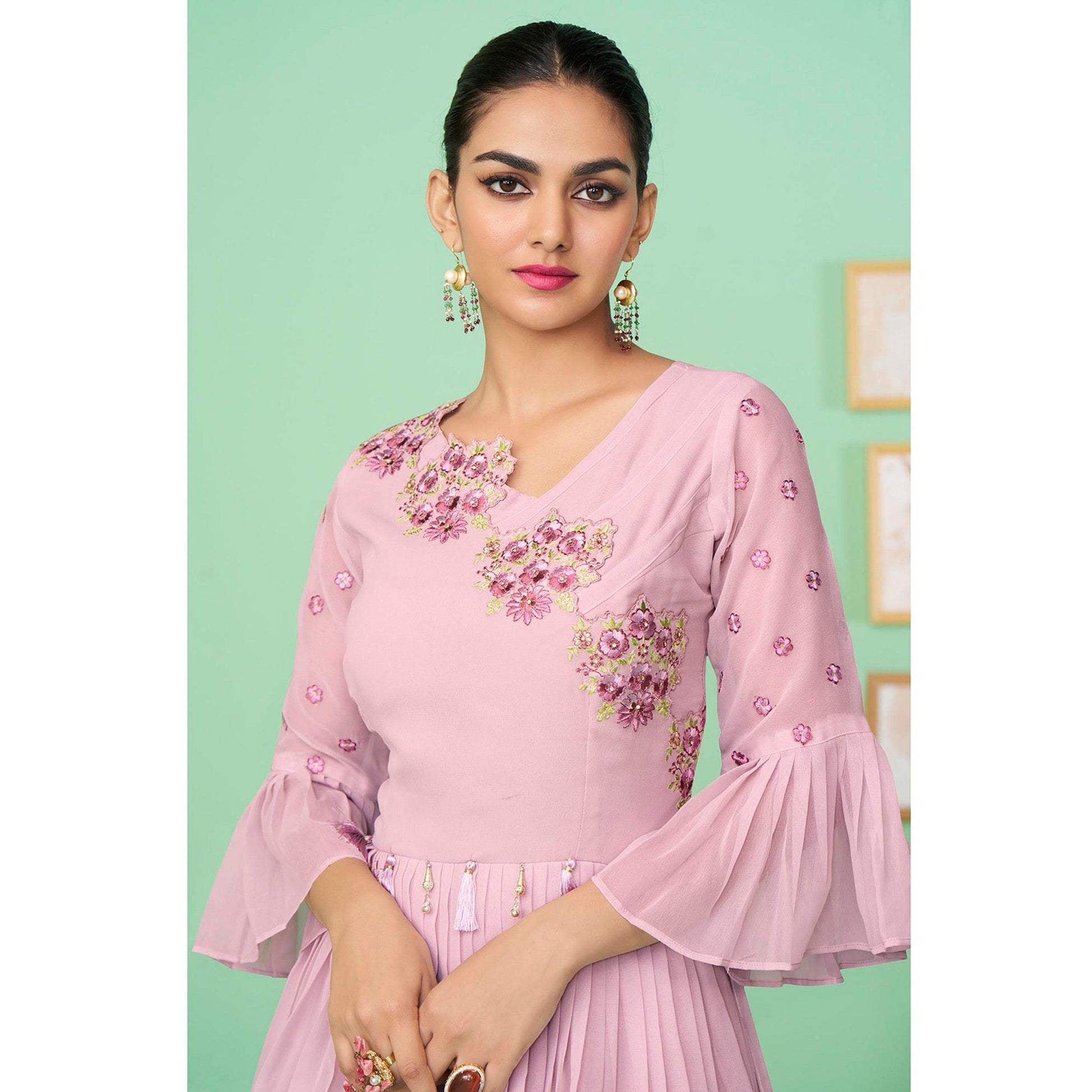 Mauve Embroidered Georgette Gown