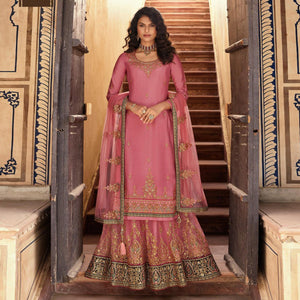 Mauve Embroidered Georgette Lehenga Kameez