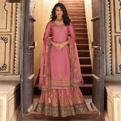 Mauve Embroidered Georgette Lehenga Kameez