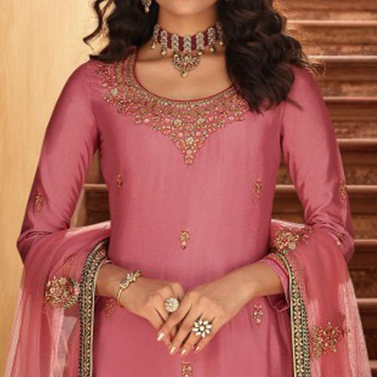 Mauve Embroidered Georgette Lehenga Kameez