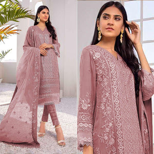 Mauve Embroidered Georgette Pakistani Suit