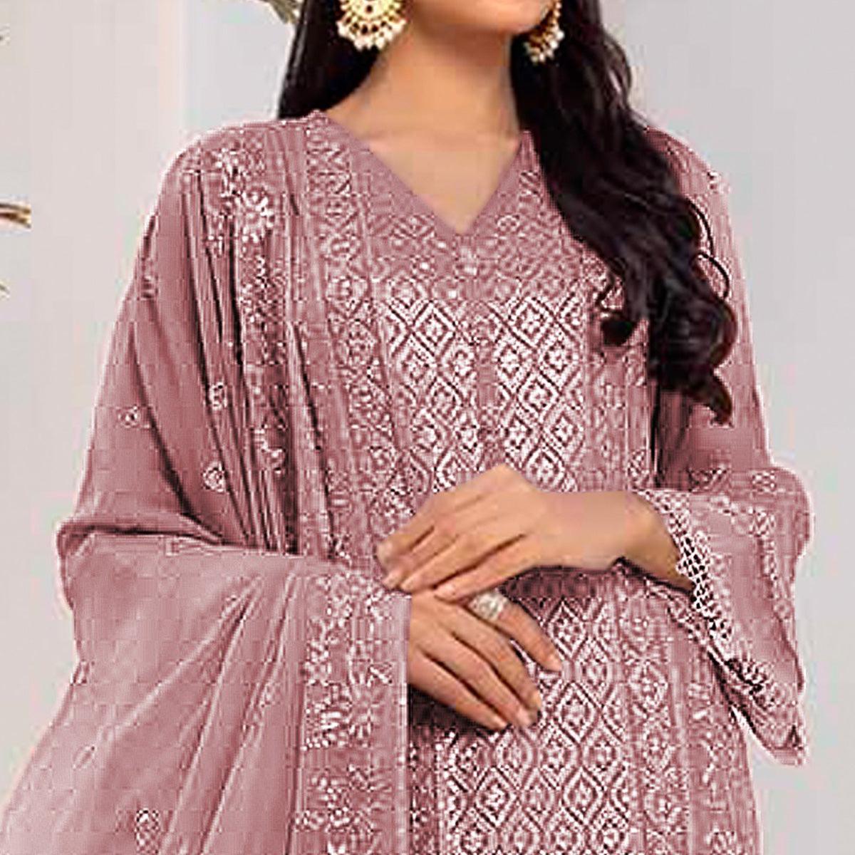 Mauve Embroidered Georgette Pakistani Suit
