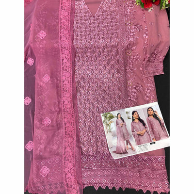 Mauve Embroidered Georgette Pakistani Suit