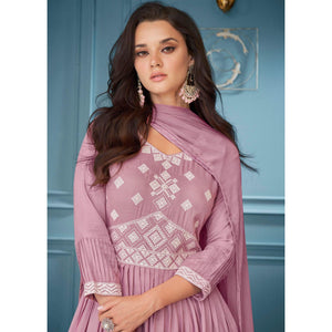 Mauve Embroidered Rayon Sharara Suit