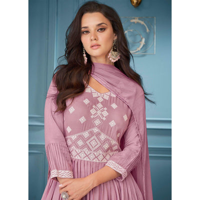 Mauve Embroidered Rayon Sharara Suit