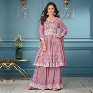 Mauve Embroidered Rayon Sharara Suit