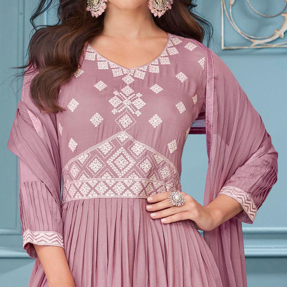 Mauve Embroidered Rayon Sharara Suit