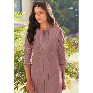 Mauve Embroidered Viscose Kurti Pant Set
