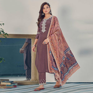 Mauve Embroidered With Embellished Chiffon Kurti Pant Set With Dupatta
