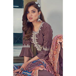 Mauve Embroidered With Embellished Chiffon Kurti Pant Set With Dupatta