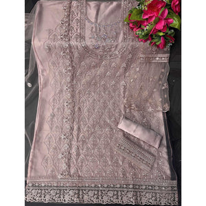 Mauve Embroidered With Embellished Net Palazzo Suit