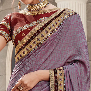 Mauve Festive Wear Embroidered Art Silk Saree