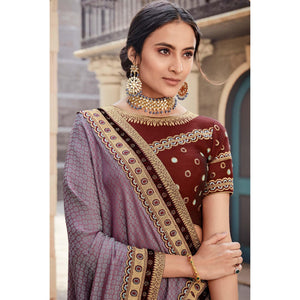 Mauve Festive Wear Embroidered Art Silk Saree