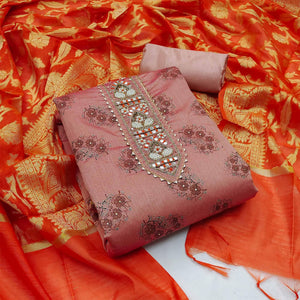 Mauve Festive Wear Embroidered Floral Printed Chanderi Dress Material