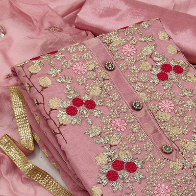 Mauve Festive Wear Embroidered Handwork Fancy  Dress Material