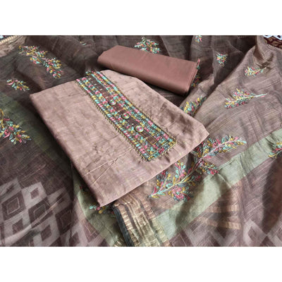 Mauve Festive Wear Embroidered Silk Cotton Dress Material
