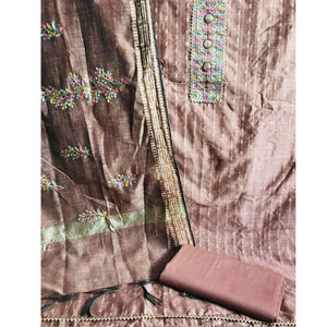 Mauve Festive Wear Embroidered Silk Cotton Dress Material
