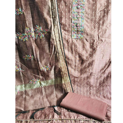 Mauve Festive Wear Embroidered Silk Cotton Dress Material