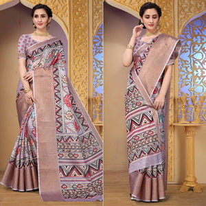 Mauve Festive Wear Floral Printed Art Silk Saree