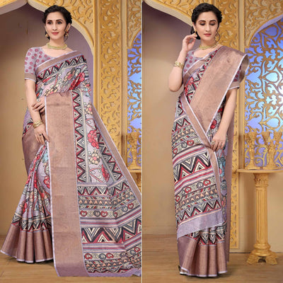 Mauve Festive Wear Floral Printed Art Silk Saree