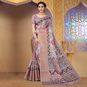 Mauve Festive Wear Floral Printed Art Silk Saree