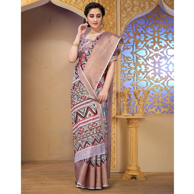Mauve Festive Wear Floral Printed Art Silk Saree