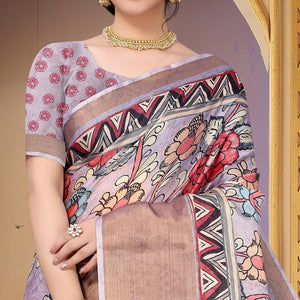 Mauve Festive Wear Floral Printed Art Silk Saree