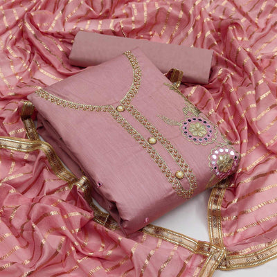 Mauve Festive Wear Gotta Plus Handwork Cotton Dress Material