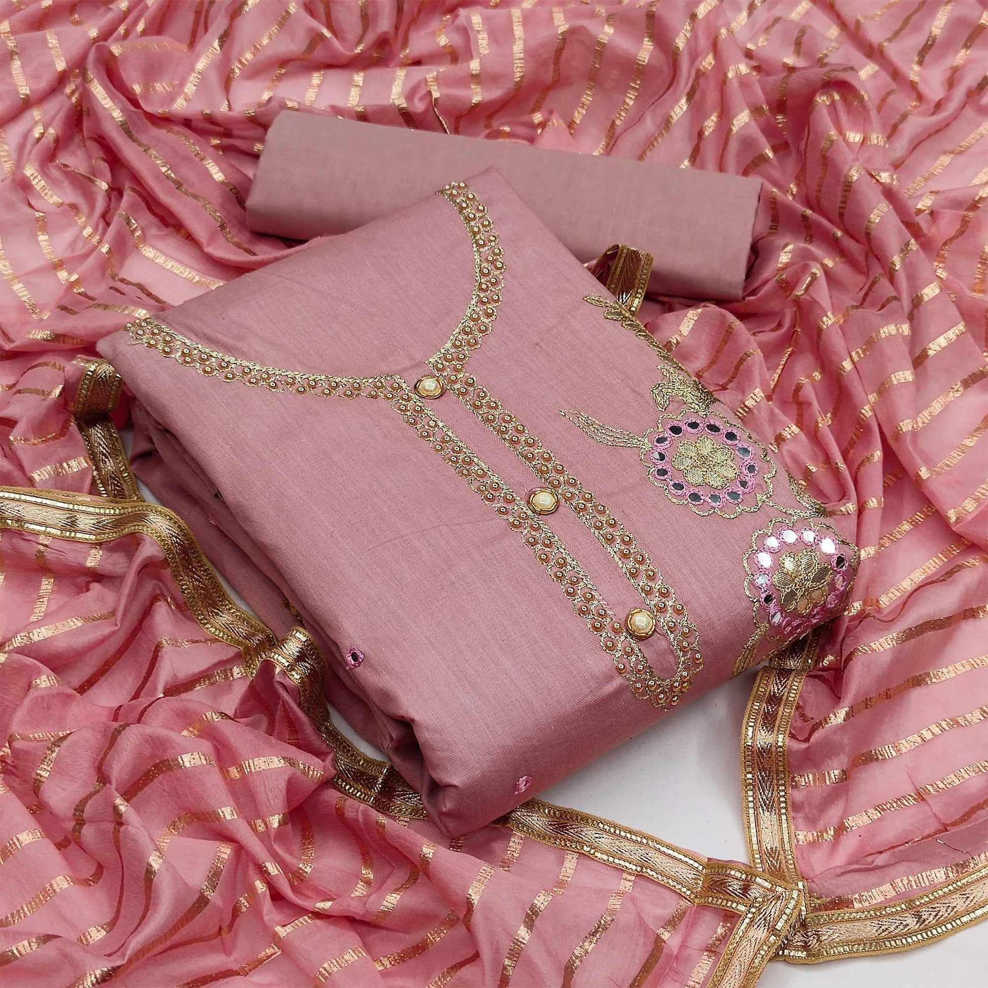Mauve Festive Wear Gotta Plus Handwork Cotton Dress Material