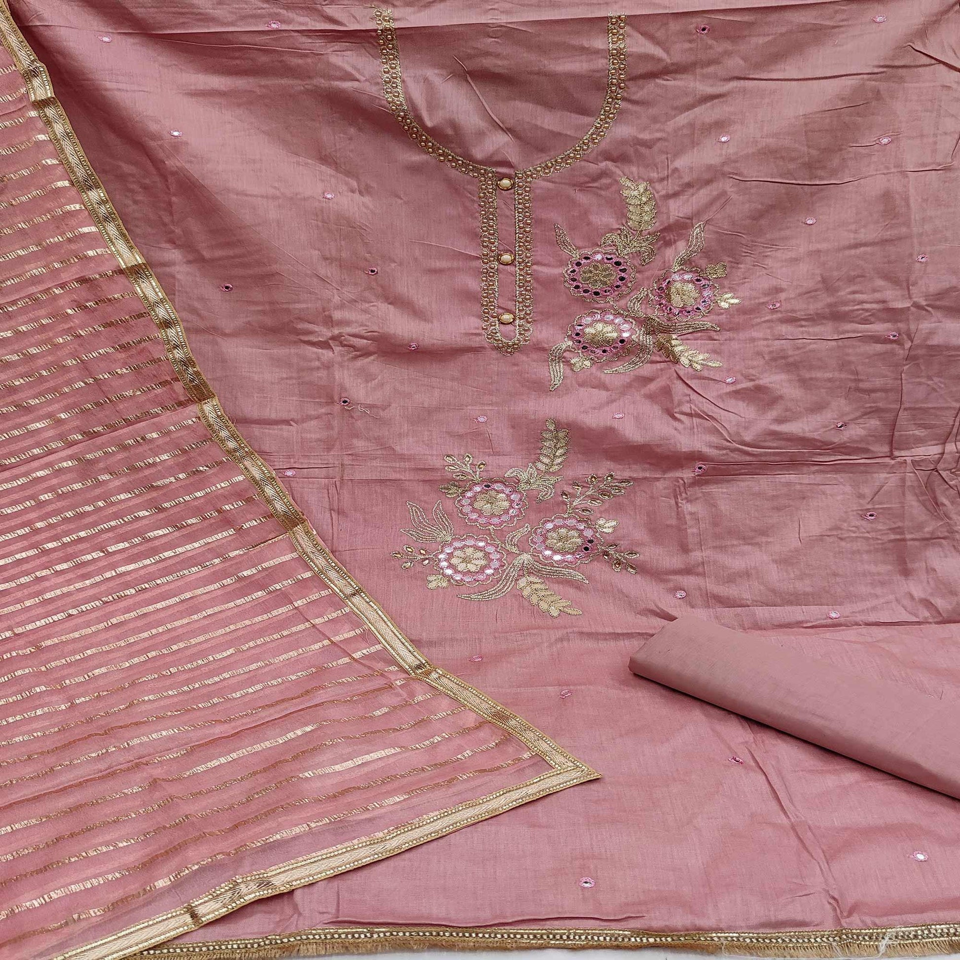 Mauve Festive Wear Gotta Plus Handwork Cotton Dress Material