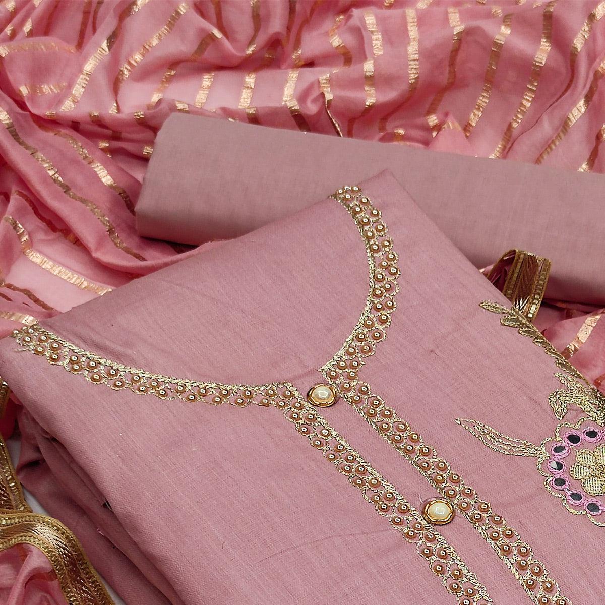 Mauve Festive Wear Gotta Plus Handwork Cotton Dress Material