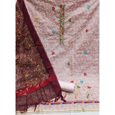 Mauve Festive Wear Sequins Embroidered Chanderi Dress Material