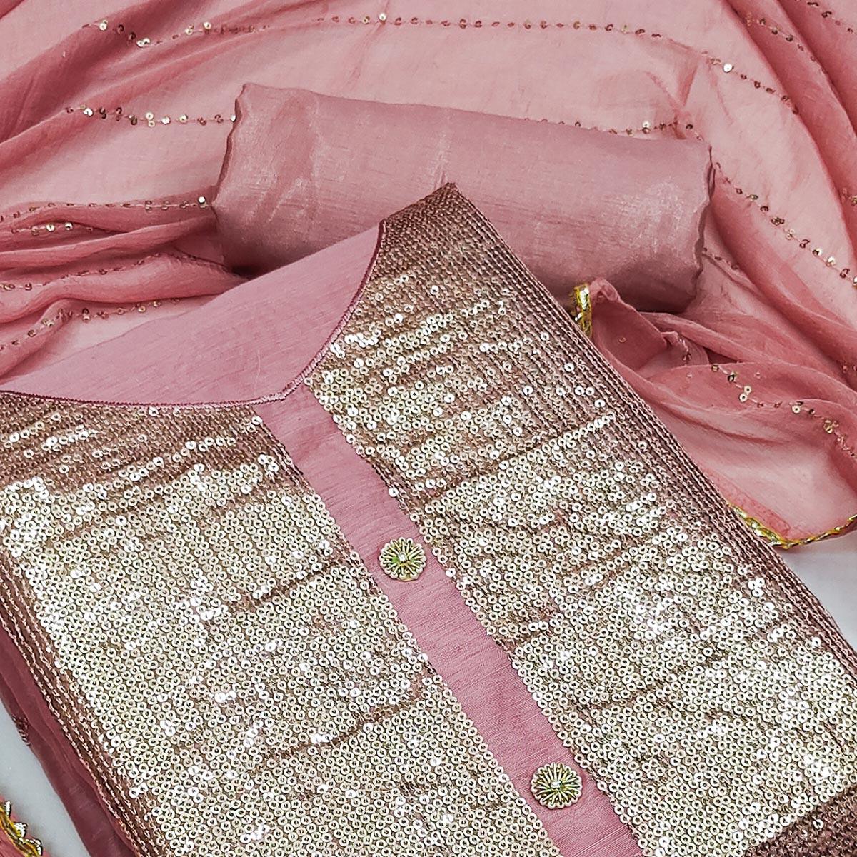 Mauve  Festive Wear Sequins With Handwork Modal Dress Material