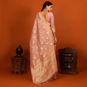 Mauve Festive Wear Woven Cotton Saree With Tassels