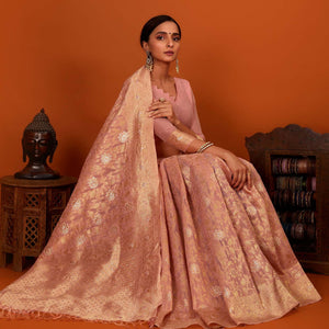 Mauve Festive Wear Woven Cotton Saree With Tassels