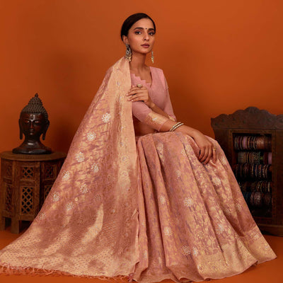 Mauve Festive Wear Woven Cotton Saree With Tassels