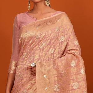 Mauve Festive Wear Woven Cotton Saree With Tassels