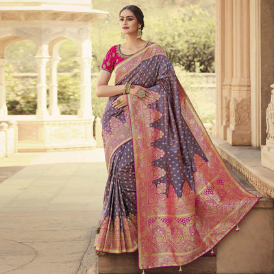Mauve Festive Wear Woven Silk Saree