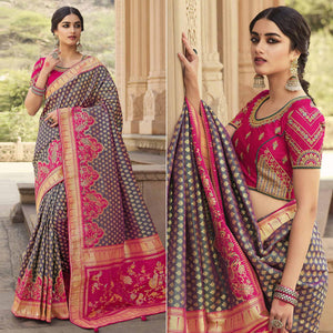 Mauve Festive Wear Woven Silk Saree