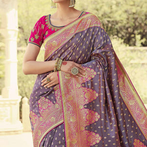 Mauve Festive Wear Woven Silk Saree