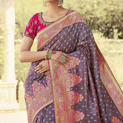 Mauve Festive Wear Woven Silk Saree