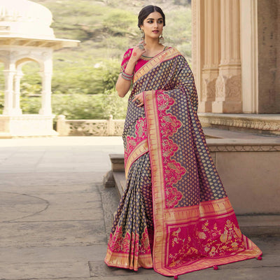 Mauve Festive Wear Woven Silk Saree