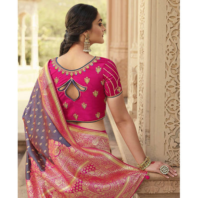 Mauve Festive Wear Woven Silk Saree