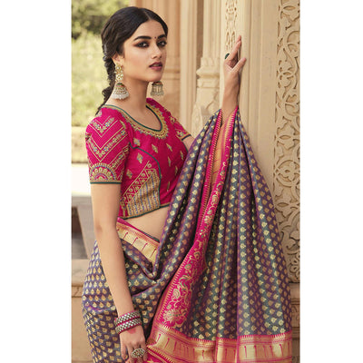 Mauve Festive Wear Woven Silk Saree