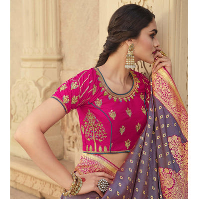 Mauve Festive Wear Woven Silk Saree