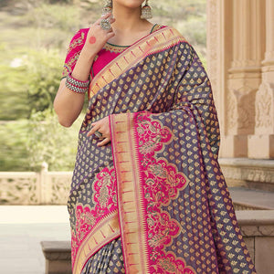 Mauve Festive Wear Woven Silk Saree