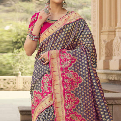 Mauve Festive Wear Woven Silk Saree