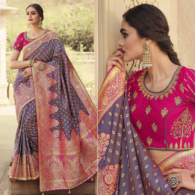 Mauve Festive Wear Woven Silk Saree